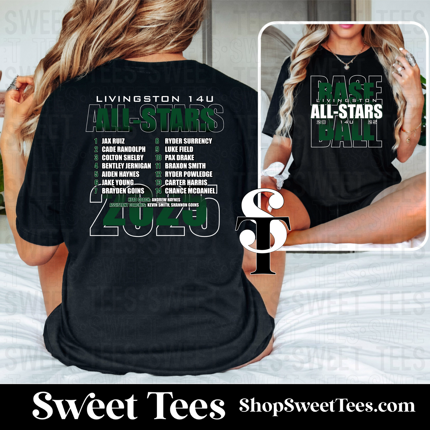 14U Livingston All-Stars 2025 Roster tee - Black