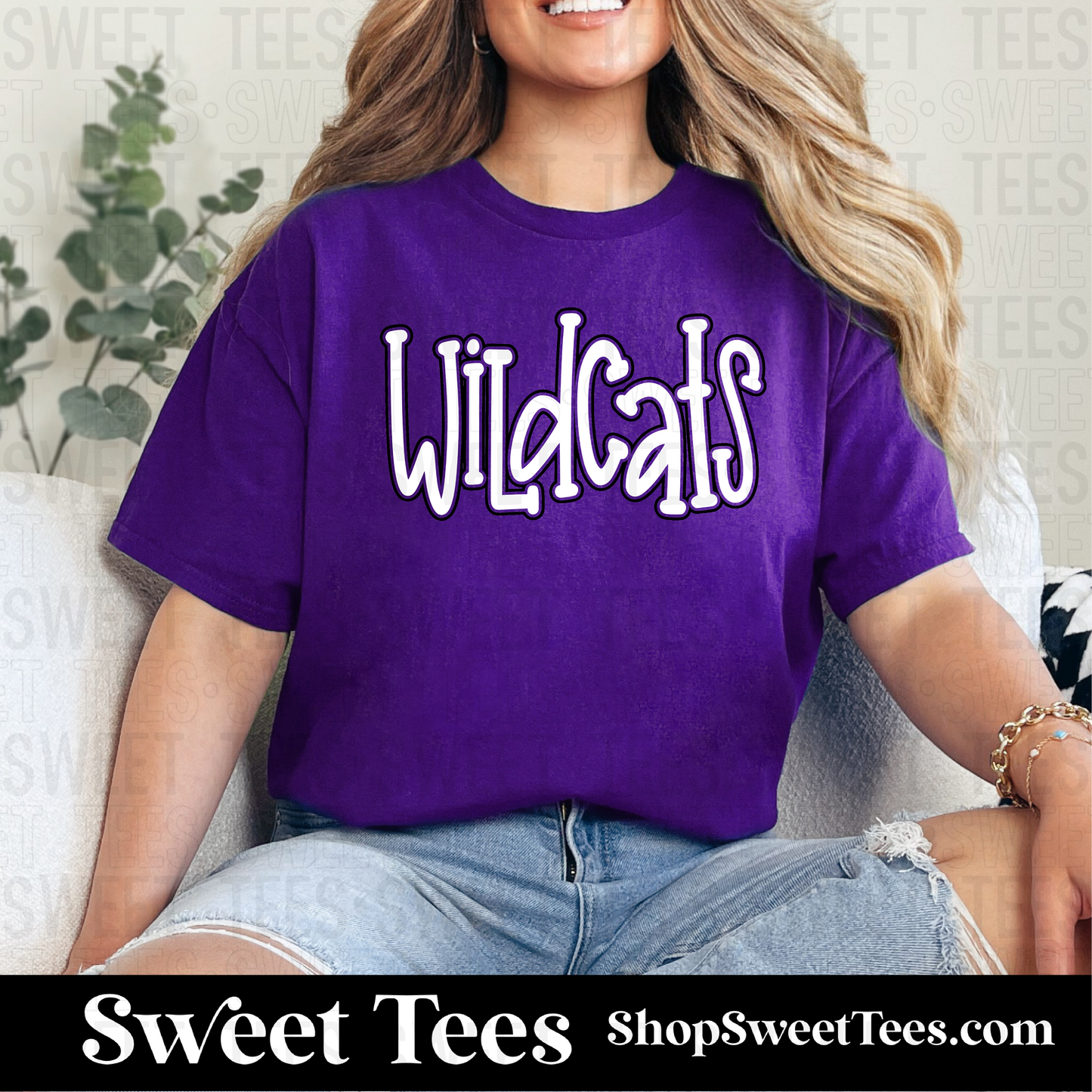 Wildcats Doodle Mascot 120 tee - Purple