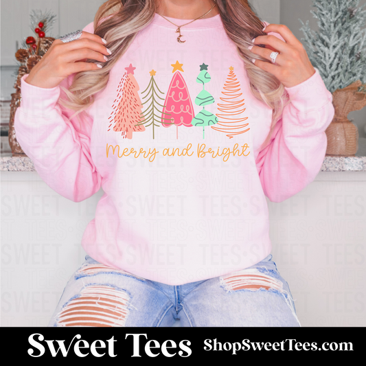 Merry and Bright Doodle Trees Sweatshirt