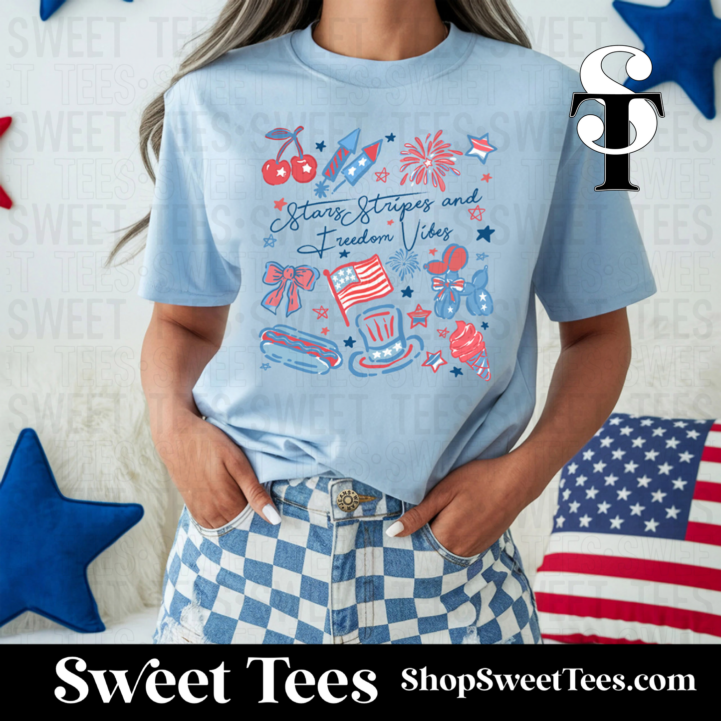 Stars Stripes Freedom Vibes tee - Blue