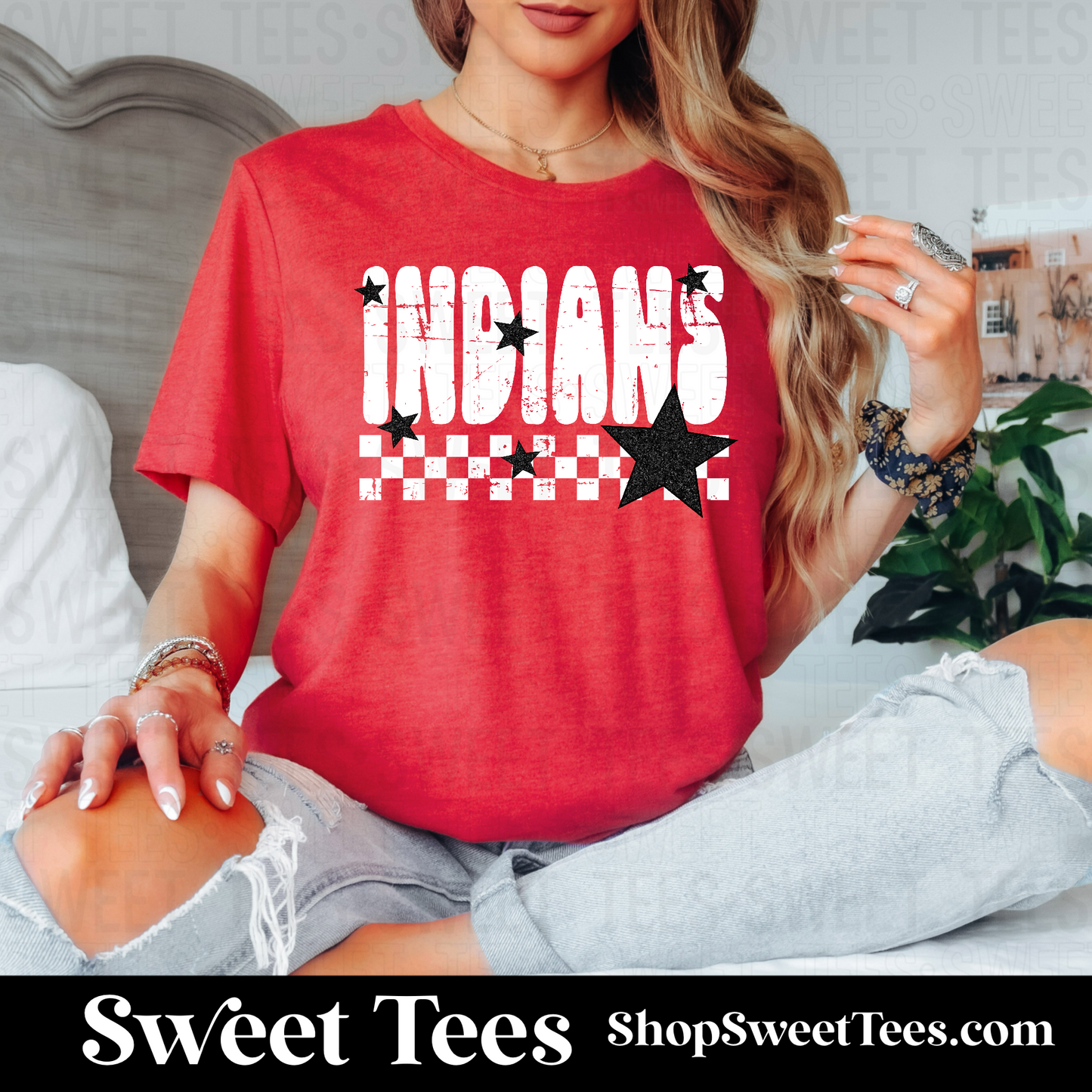 Indians Grunge Checker Star 059 tee