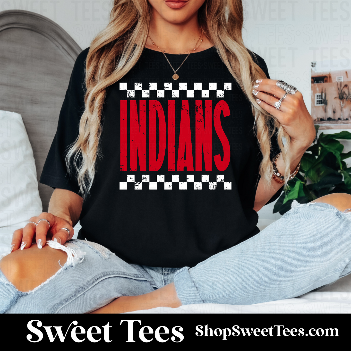 Indians Distress Checker 061 tee