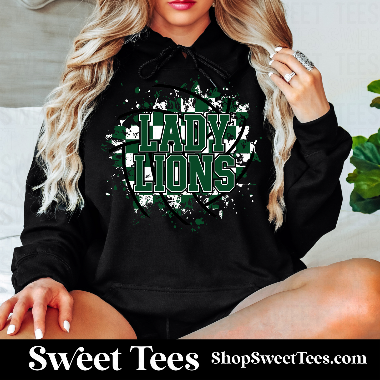 Lady Lions Volleyball Checker Spatter Hoodie