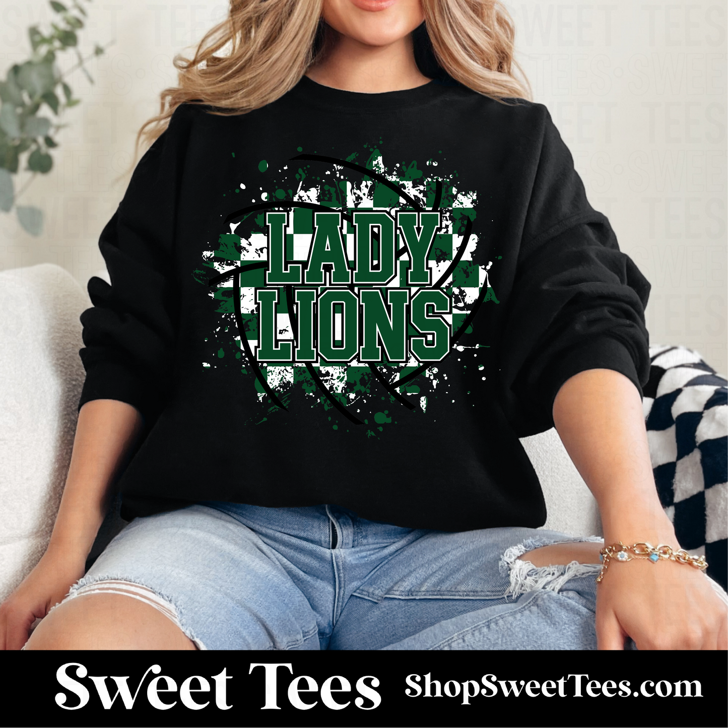 Lady Lions Volleyball Checker Spatter Sweatshirt