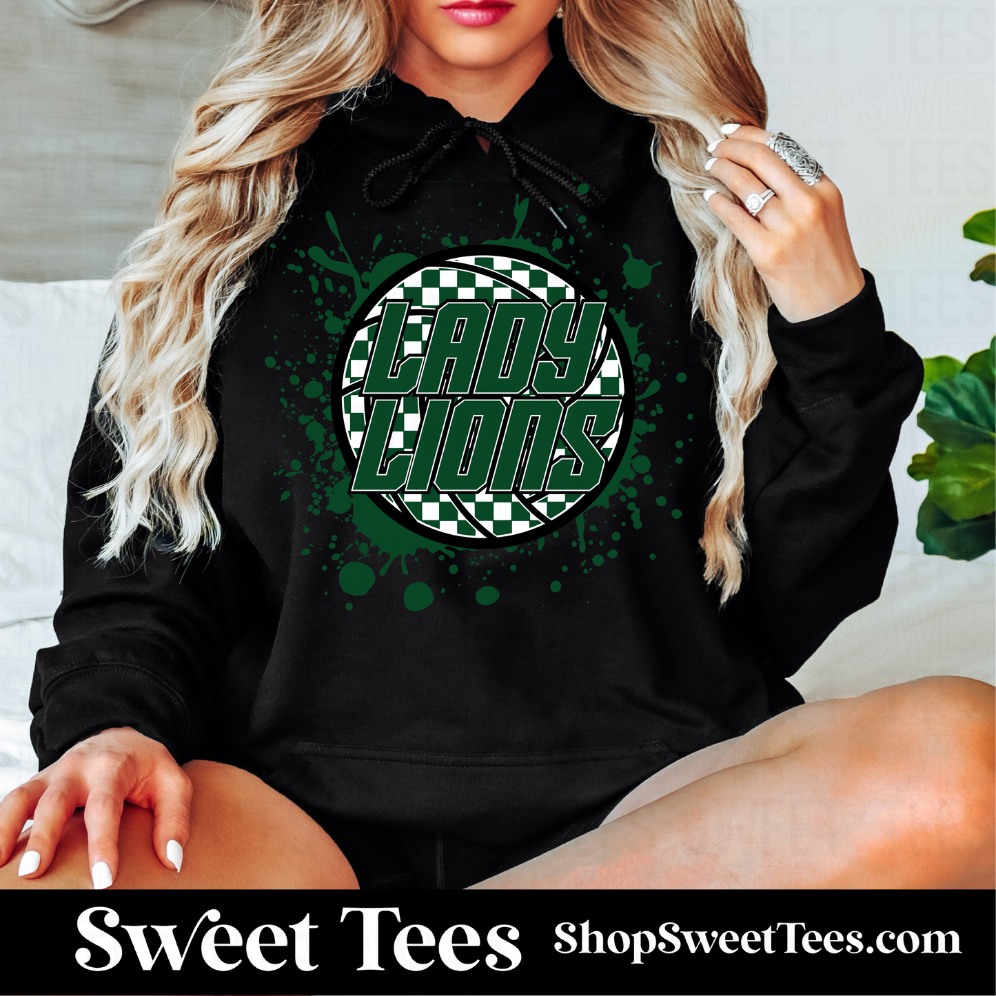 Lady Lions Volleyball Ink Spatter Checker Hoodie