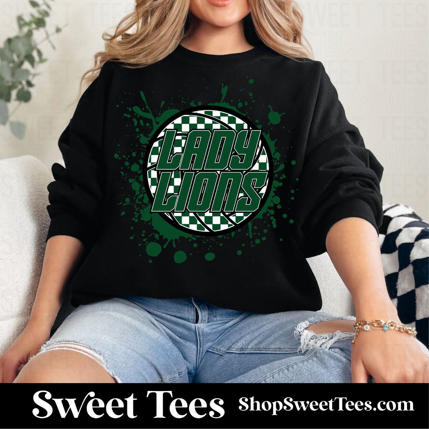 Lady Lions Volleyball Ink Spatter Checker Sweatshirt