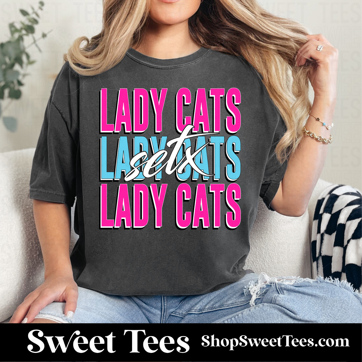 SETX Ladycats Stacked Script 130 tee
