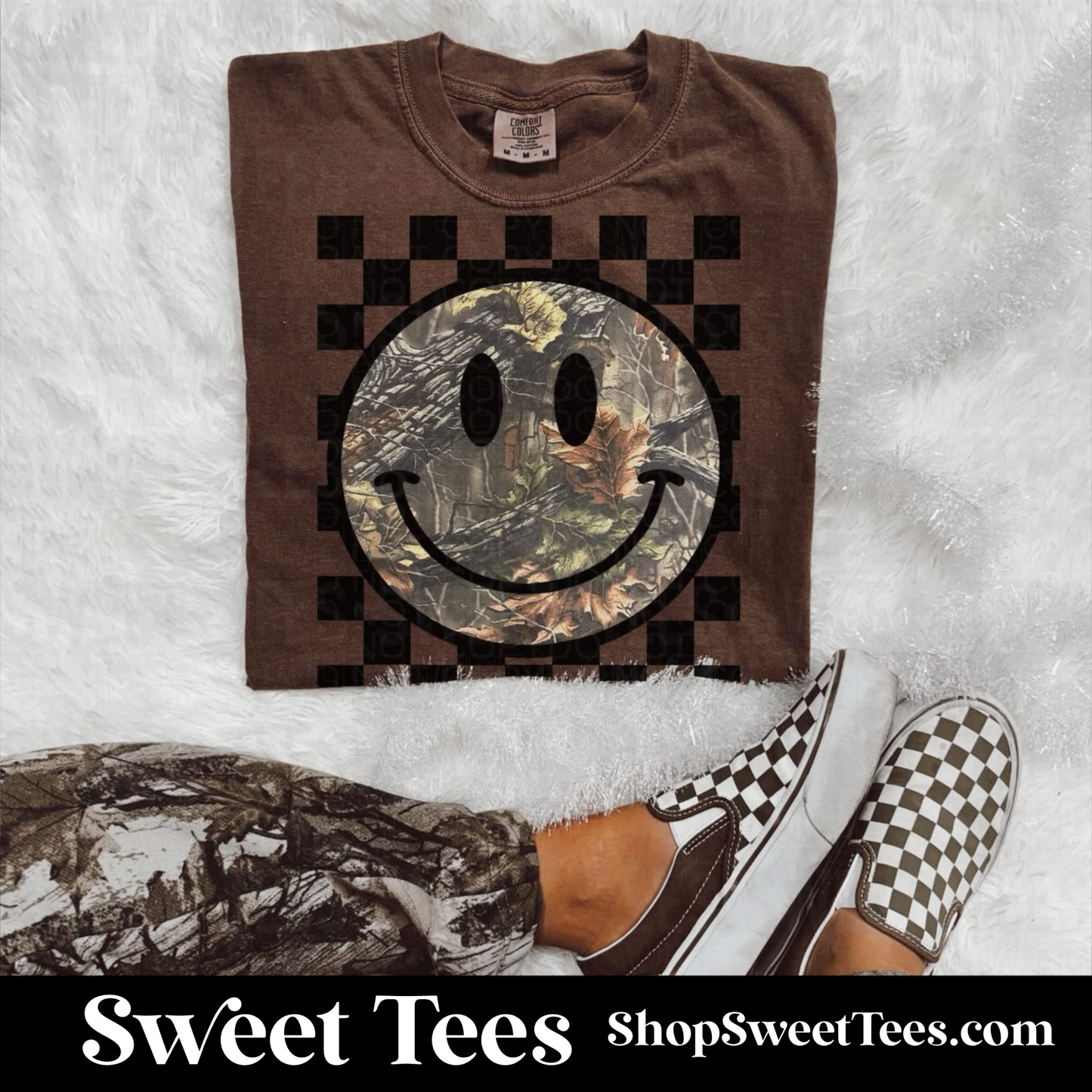 Camo Checker Smile tee (Brown)