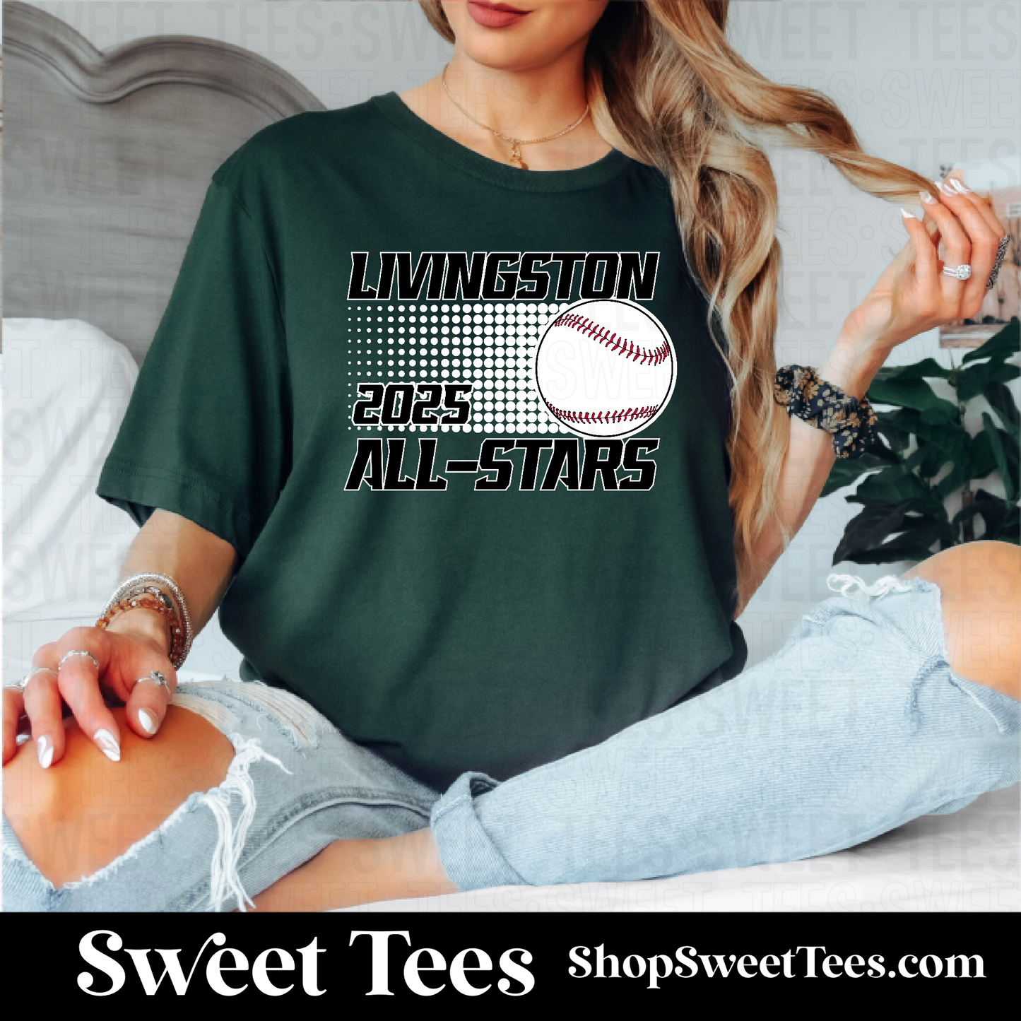 Livingston All-Stars Baseball Halftone Circle tee - Green