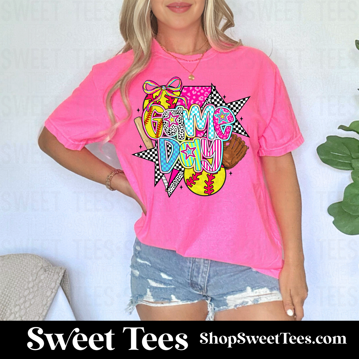 Softball Preppy Game Day tee - Neon Pink