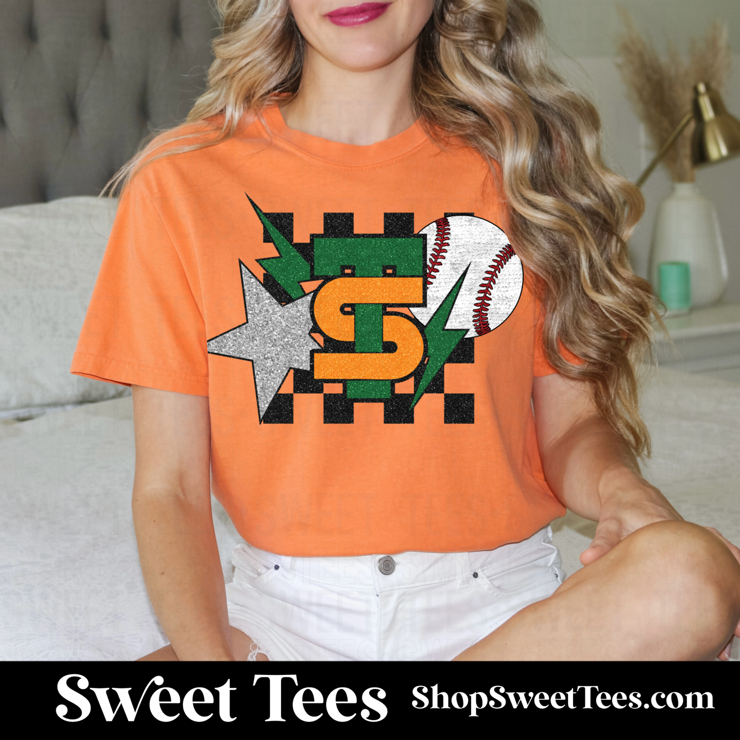 Texas Slam Faux Sequin Checker tee