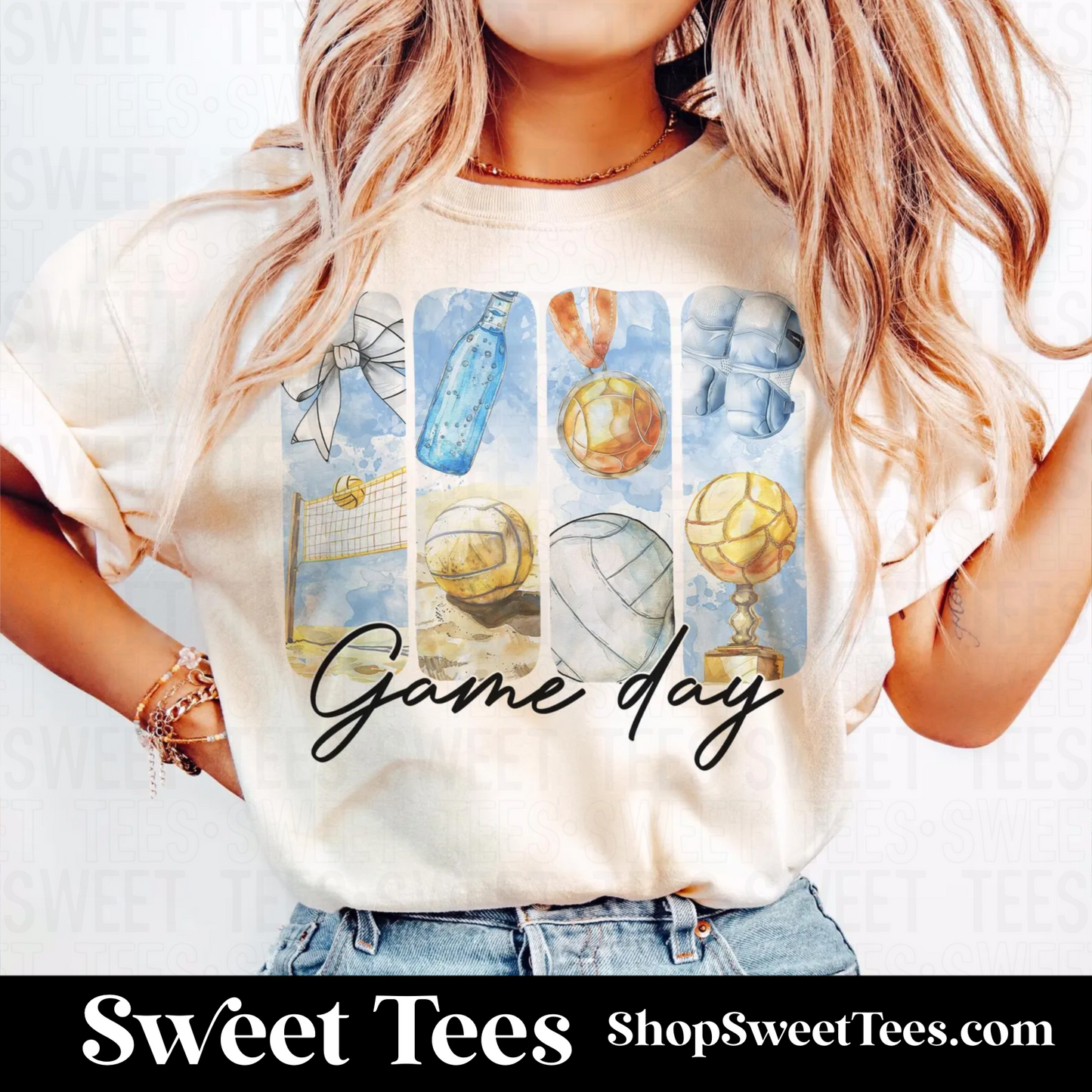 Volleyball Game Day Brush Strokes tee