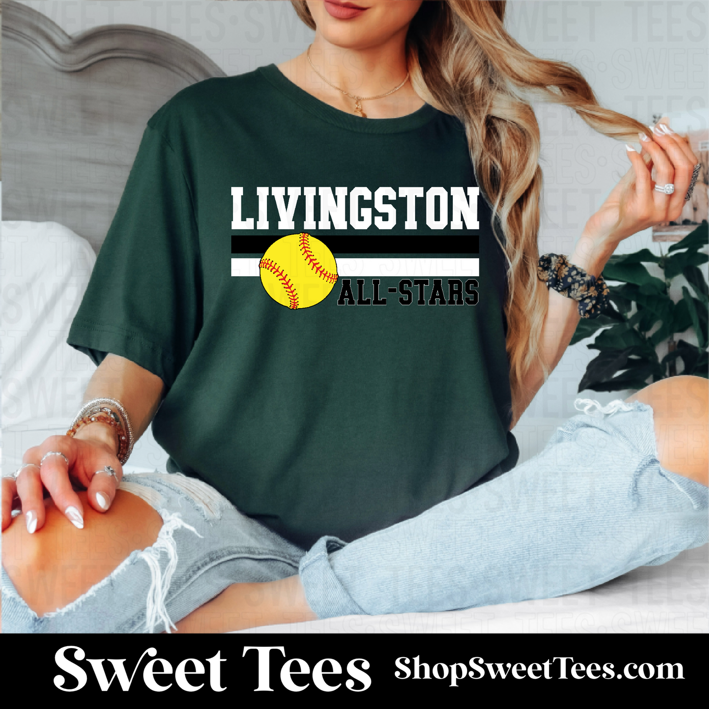 Livingston All-Stars Softball Double Stripe tee - Green