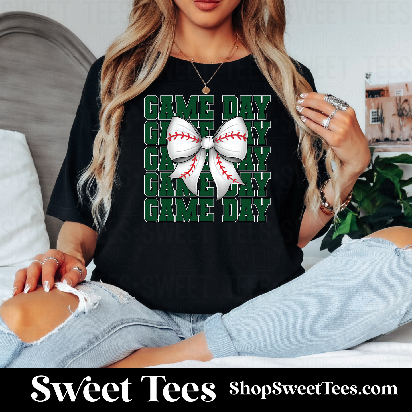 Baseball Game Day Bow tee