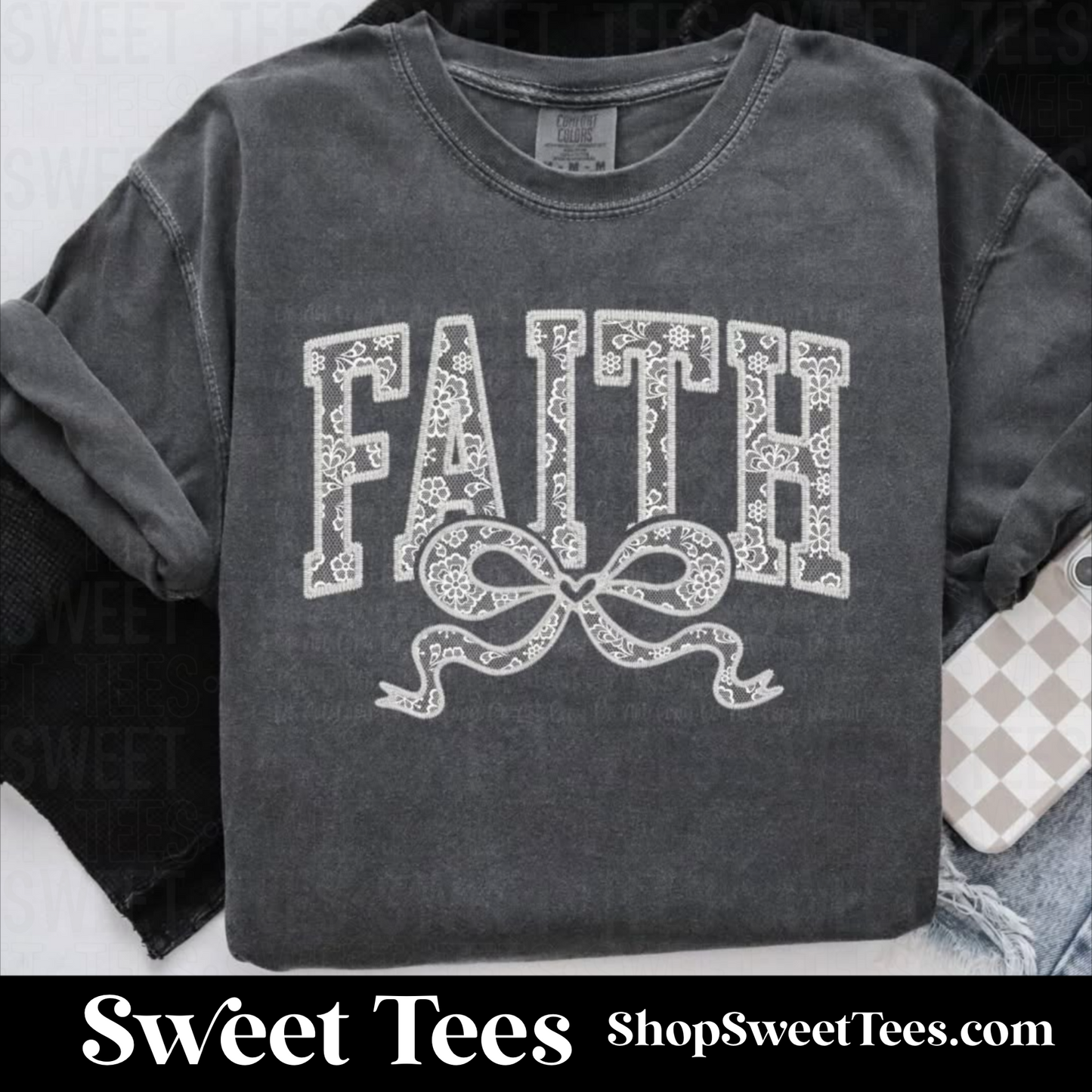 Faith White Lace Bow tee