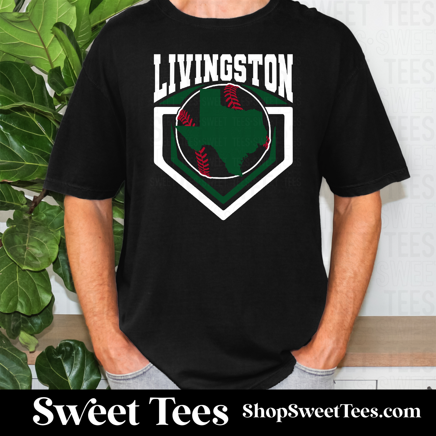 Livingston Baseball Texas Arched Baseball Plate tee - Black