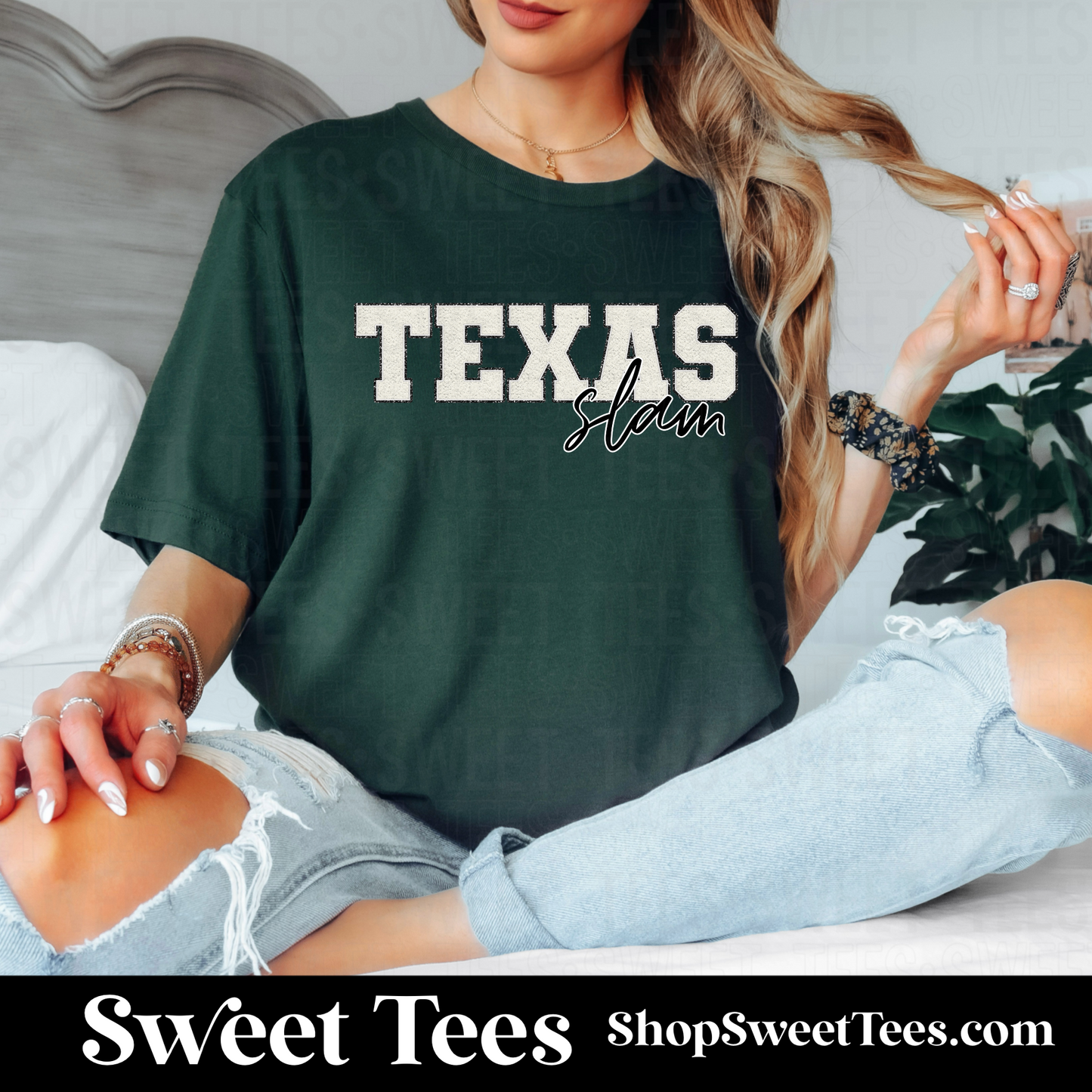 Texas Slam Faux Chenille Script tee
