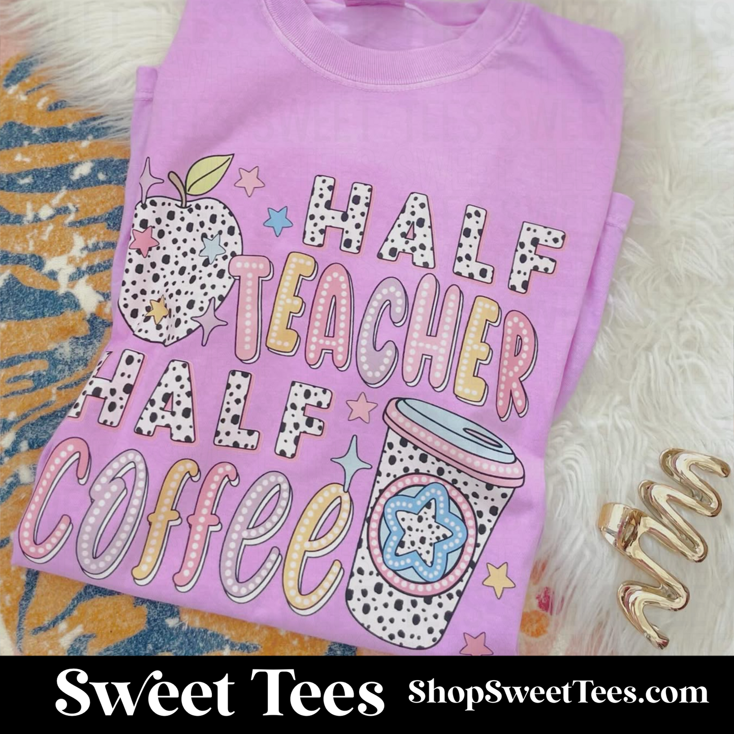 Half Teacher Half Coffee Dotted tee