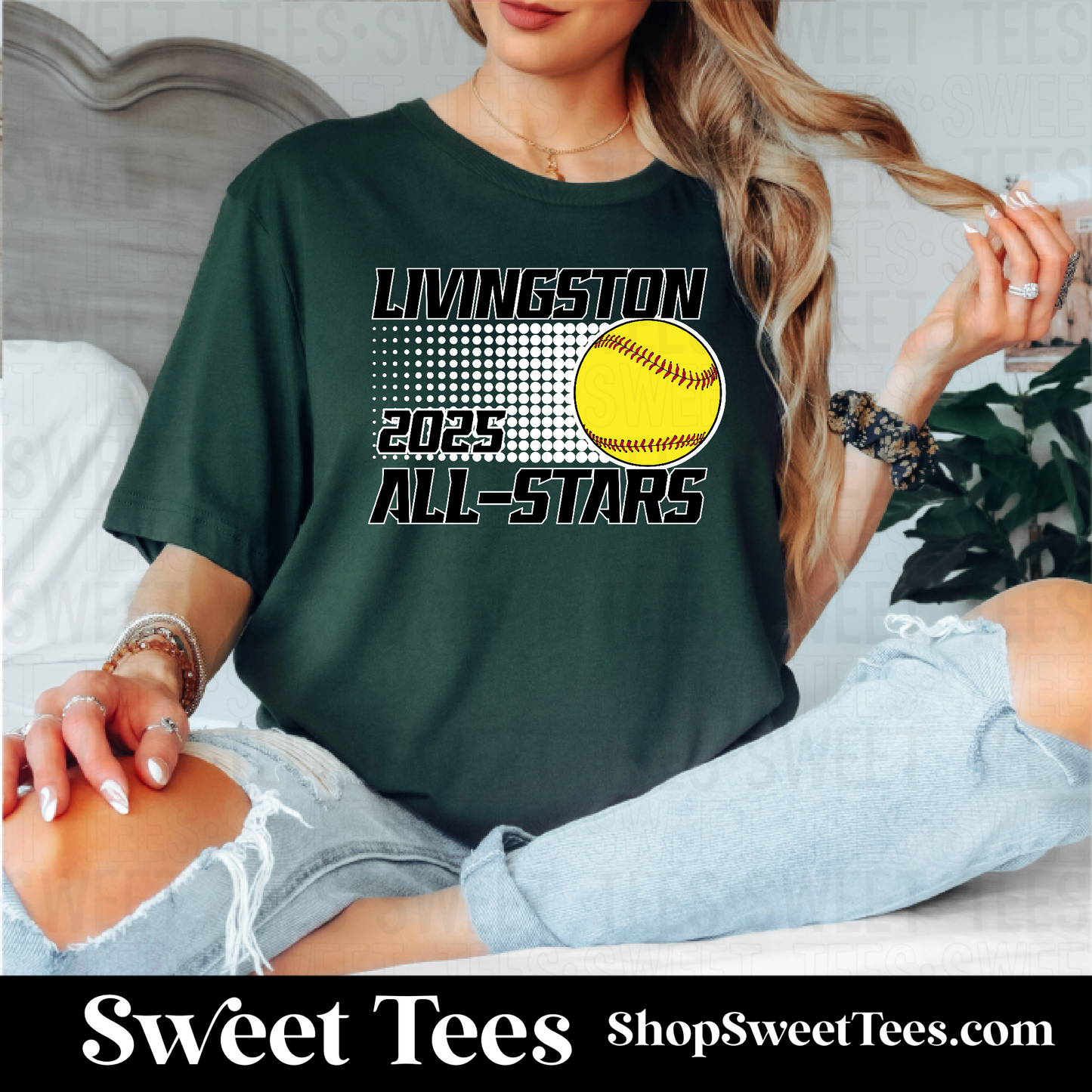 Livingston All-Stars Softball Halftone Circle tee - Green