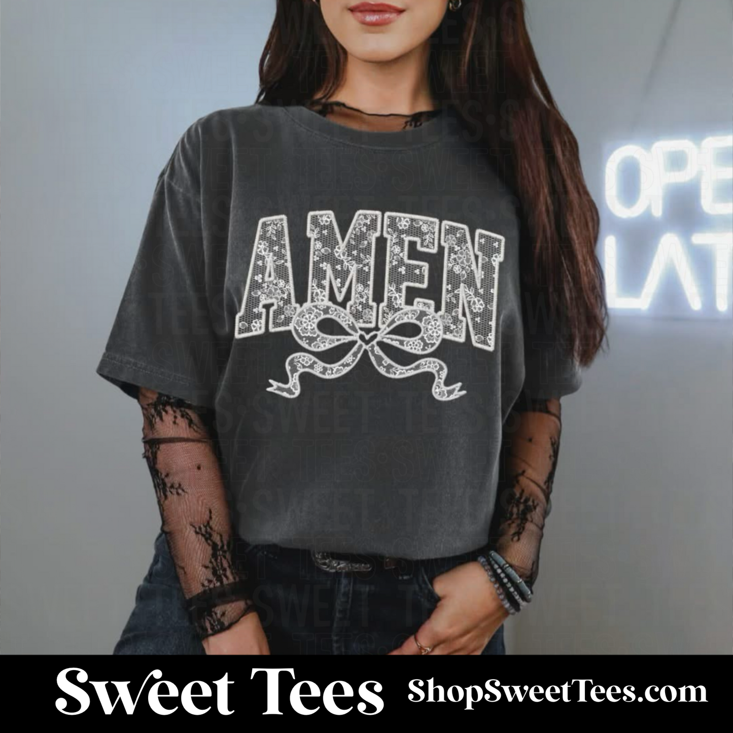 Amen White Lace Bow tee