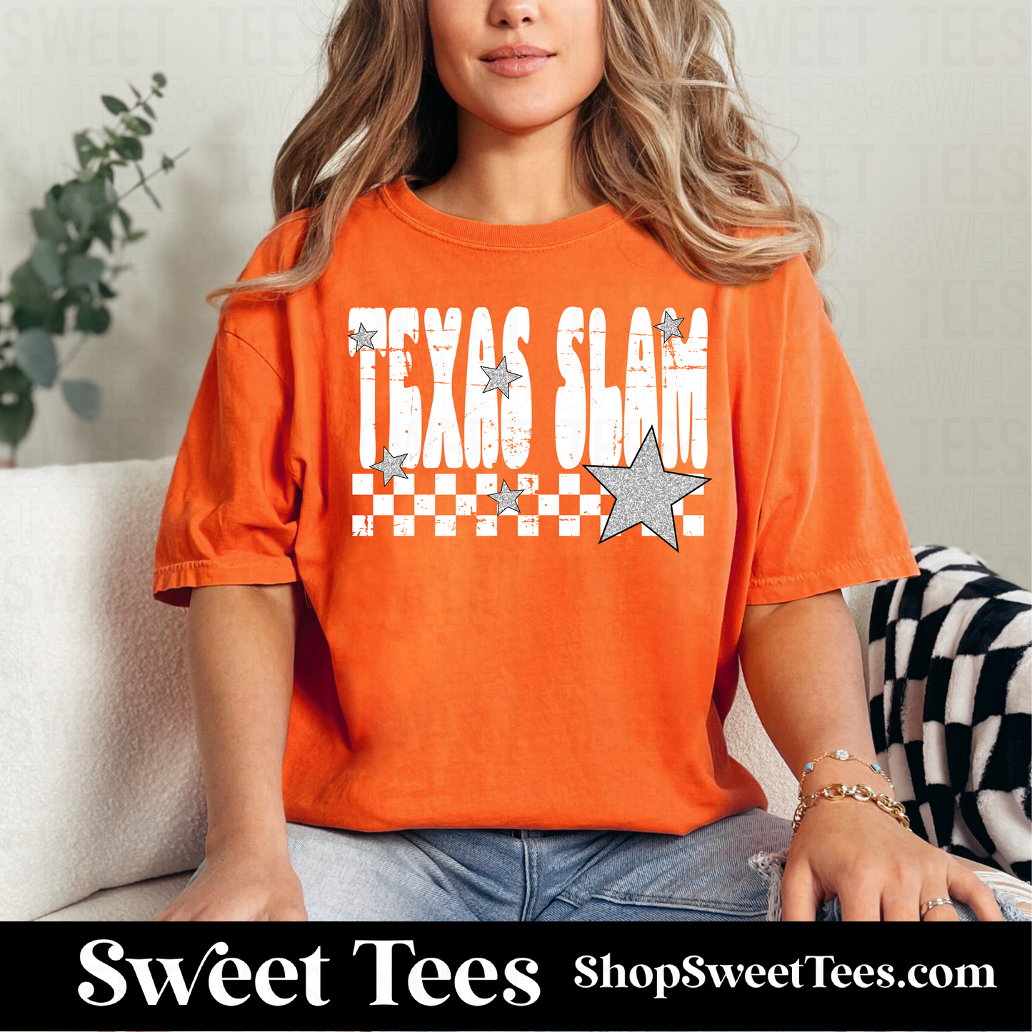 Texas Slam Grunge Checkered Star 059 tee - Orange