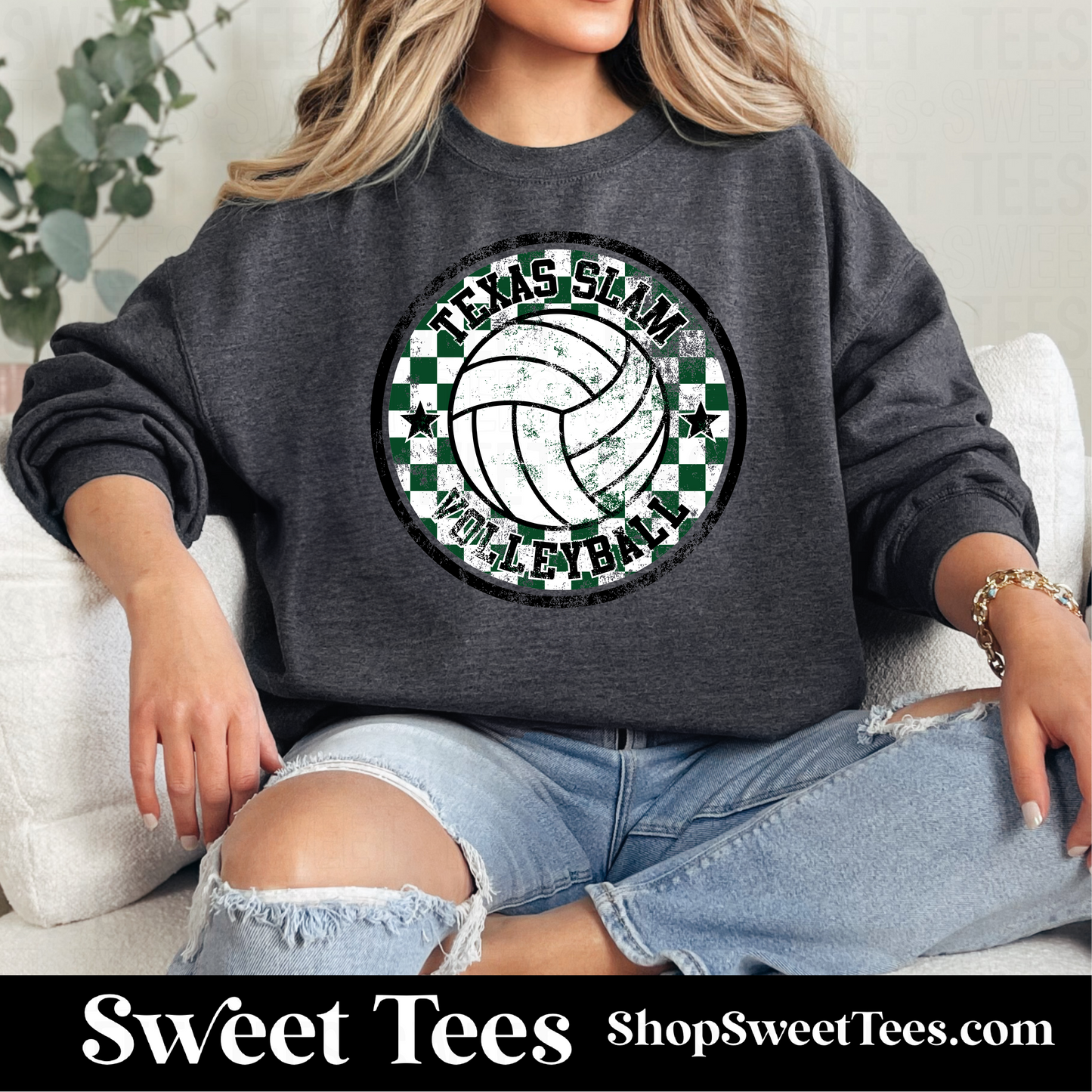 Texas Slam Volleyball Grunge Checker Circle Sweatshirt