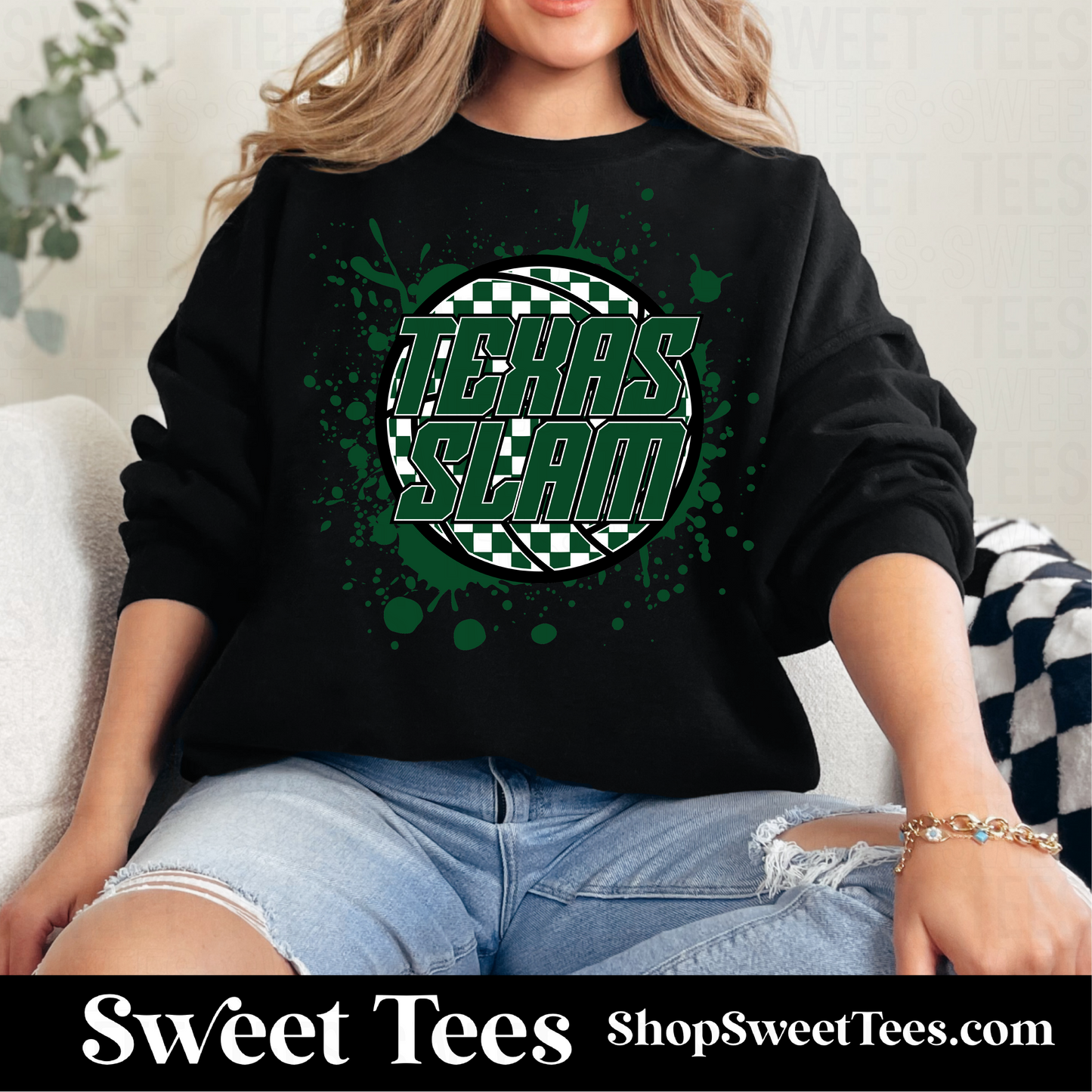 Texas Slam Volleyball Grunge Ink Spatter Sweatshirt