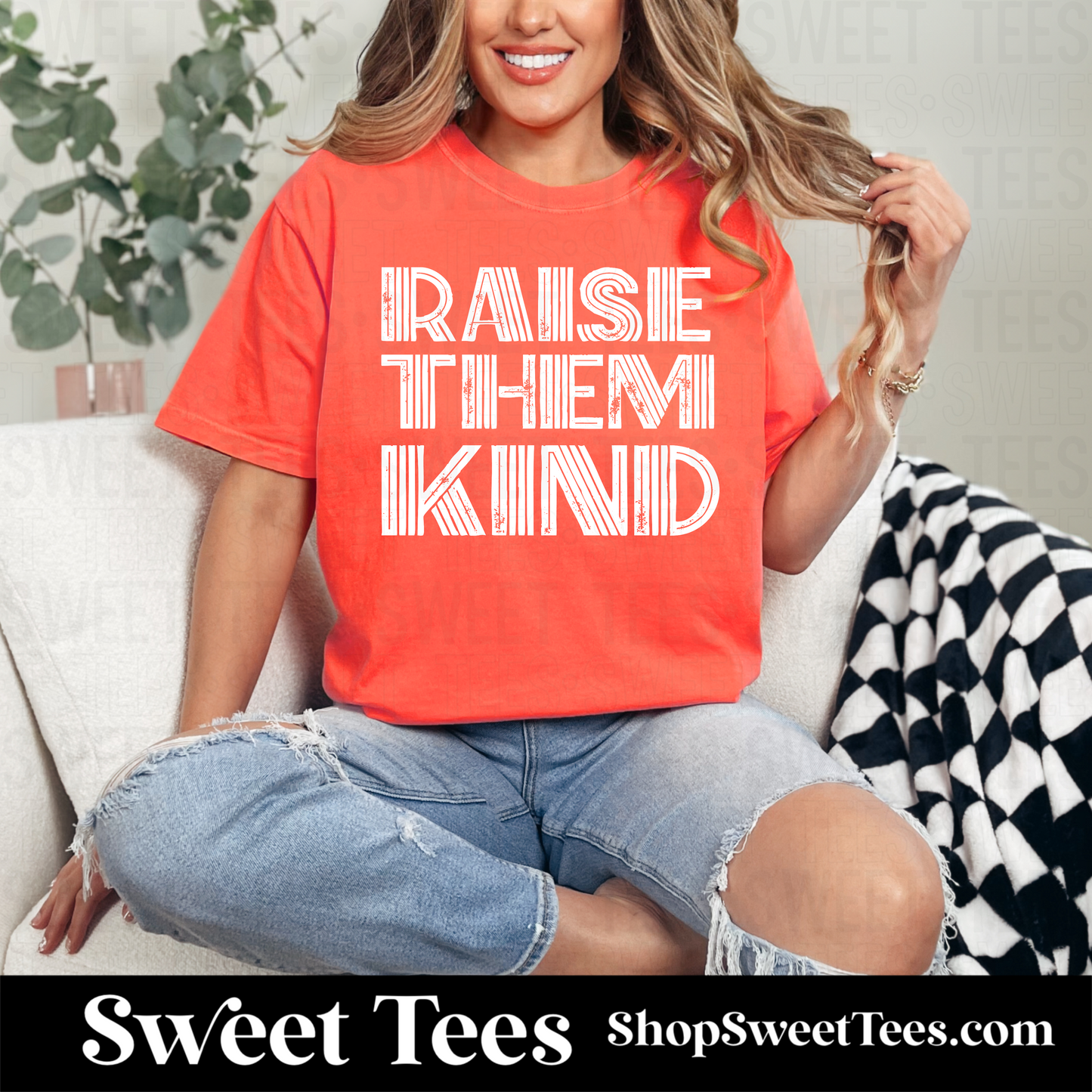 Raise Them Kind tee - Bright Salmon