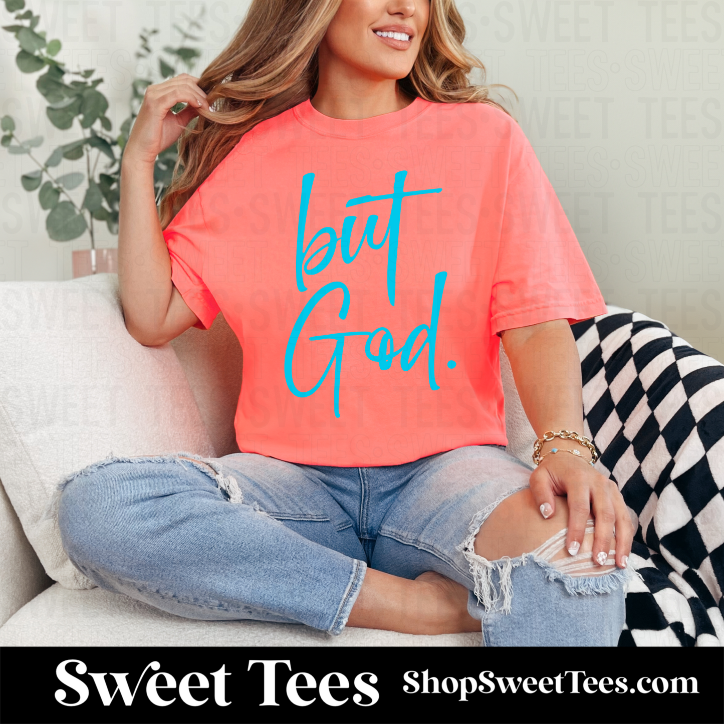 But God tee - Neon Red Orange