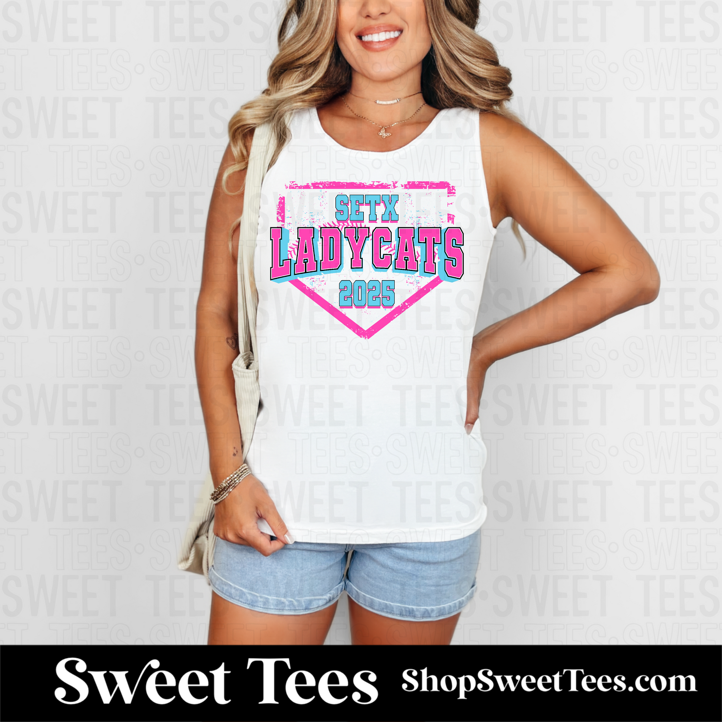 SETX Ladycats Grunge Plate CC Tank - White