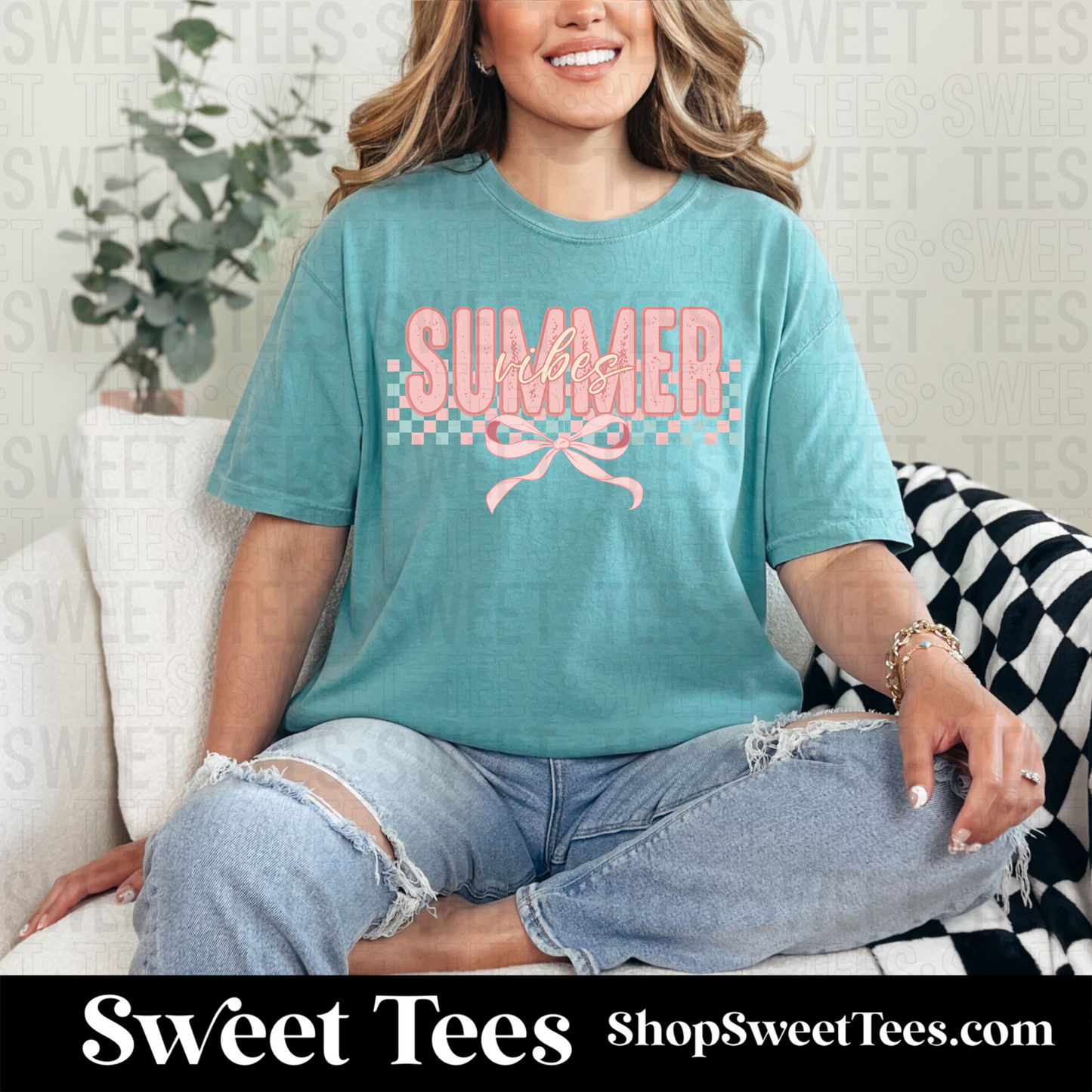 Summer Checker Bow tee