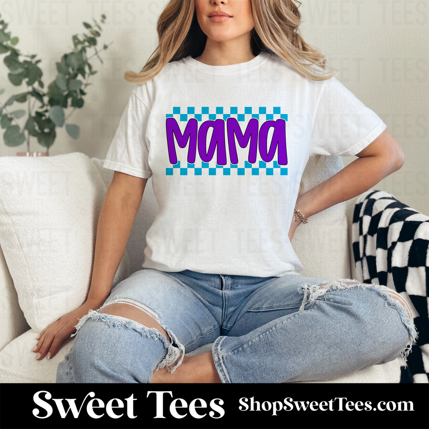 Purple Presley Mama Checker tee