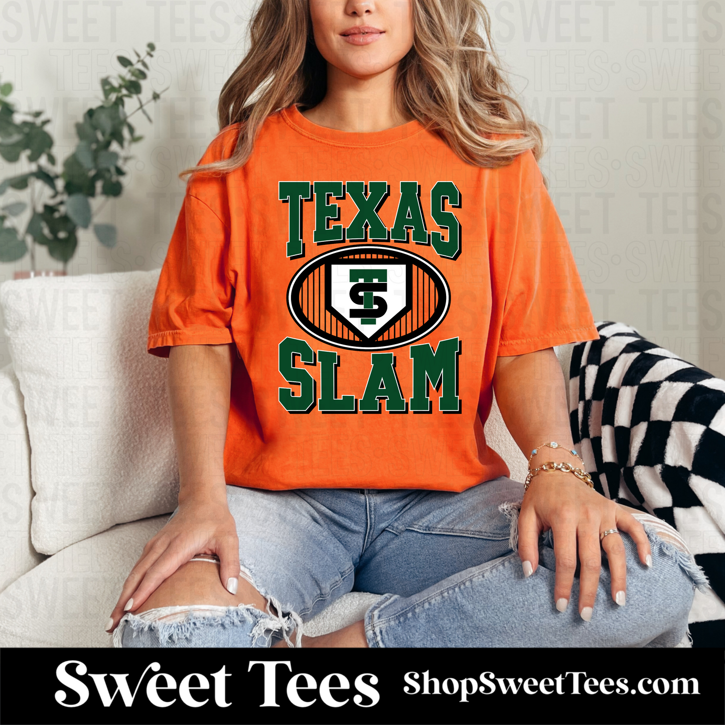 Texas Slam Green Oval Pin Stripe tee - Orange