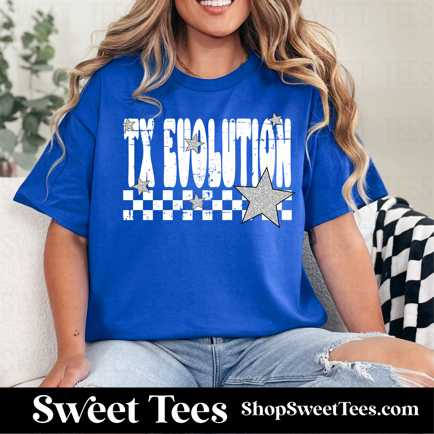 TX Evolution Volleyball Grunge Checkered Star 059 tee - Blue
