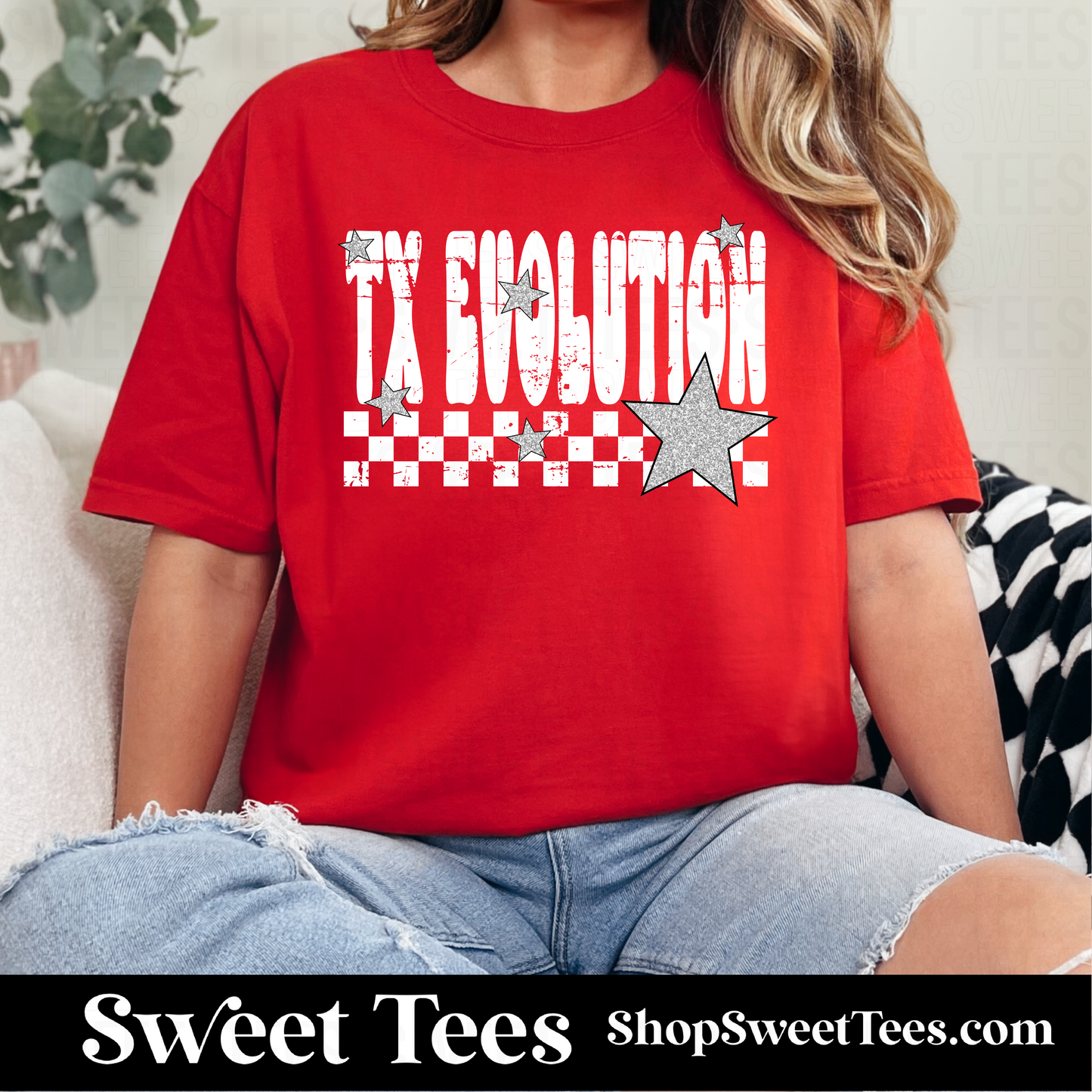 TX Evolution Volleyball Grunge Checkered Star 059 tee - Red