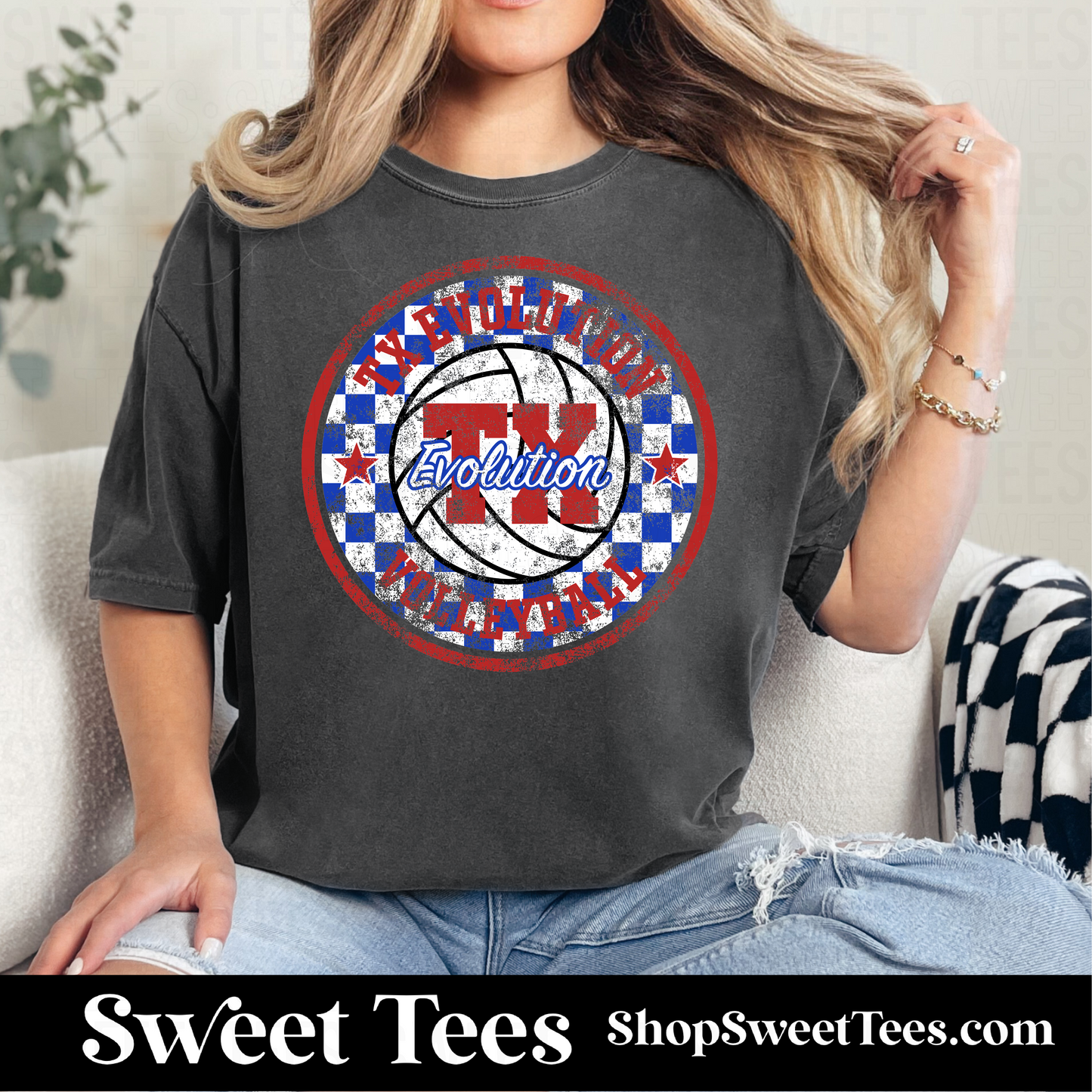 TX Evolution Volleyball Grunge Checker Circle tee