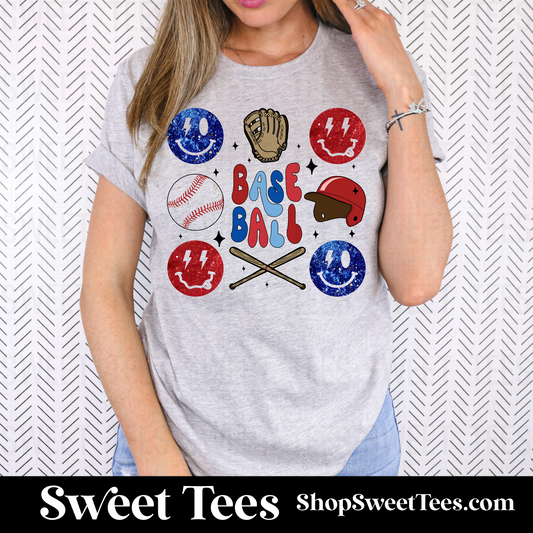 Baseball Smiley Retro tee