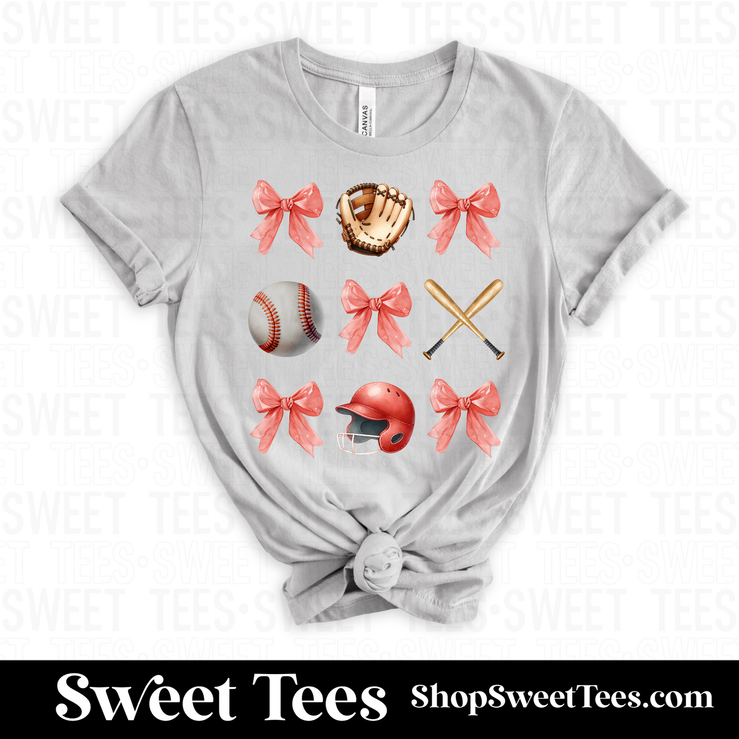 Baseball Watercolor Coquette Bows tee