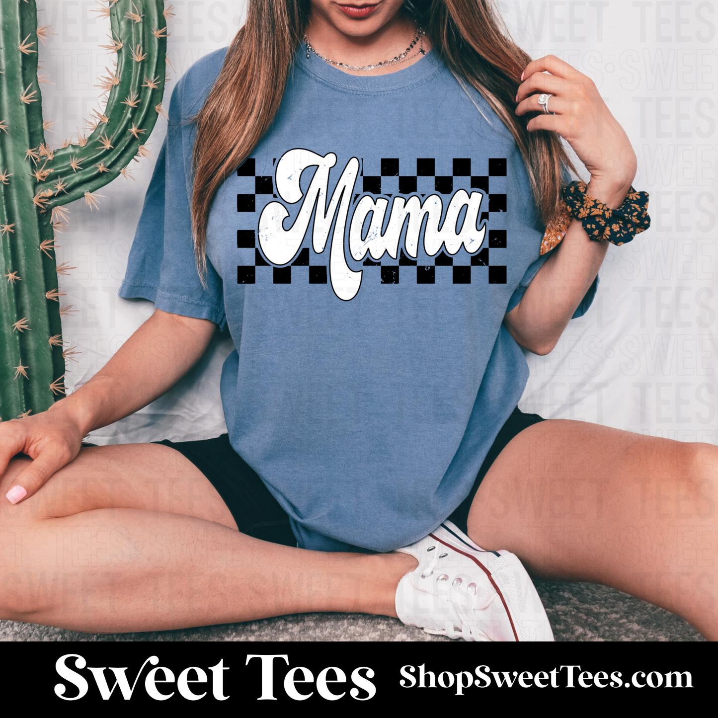 Mama Checker tee - Denim