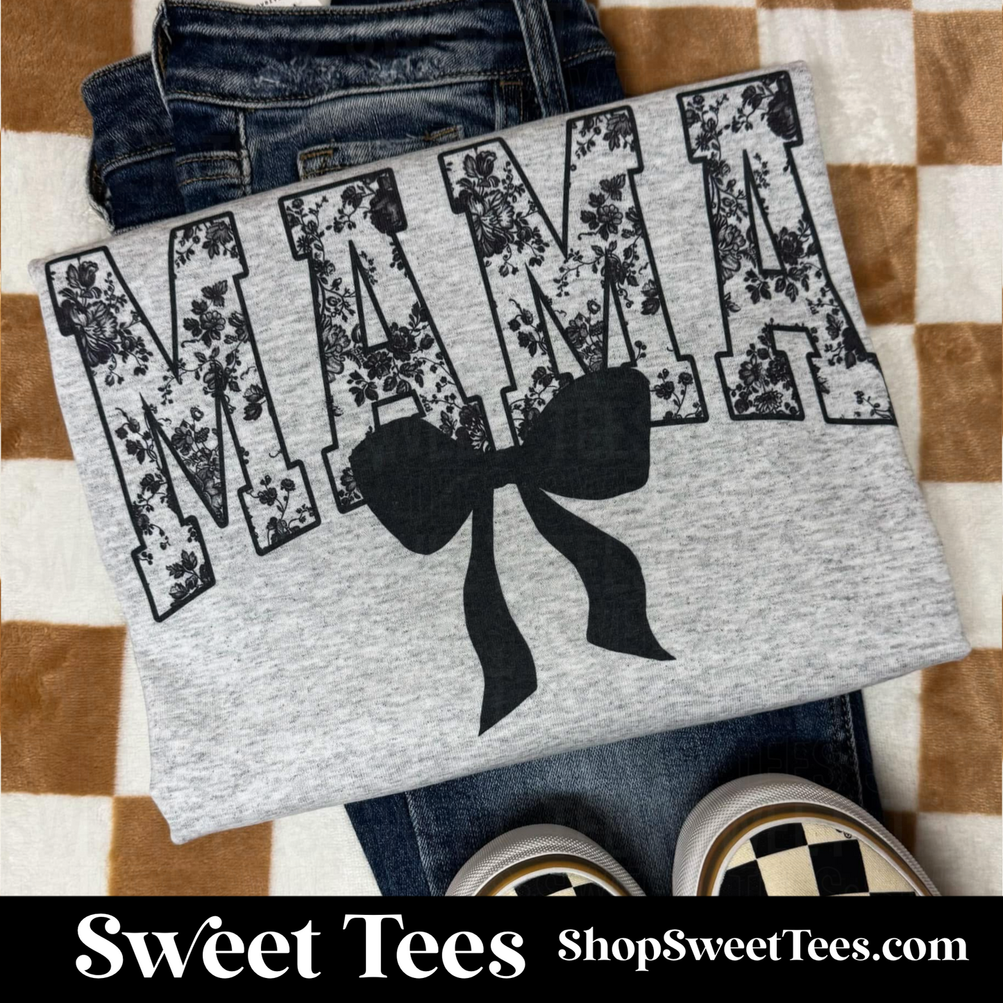 Mama Black Lace Bow tee