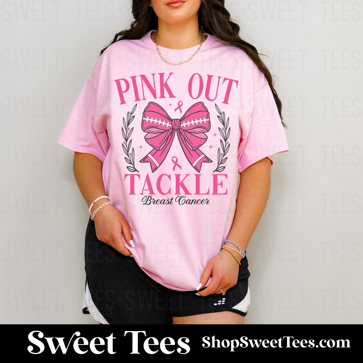 Pink Out Tackle Bow tee