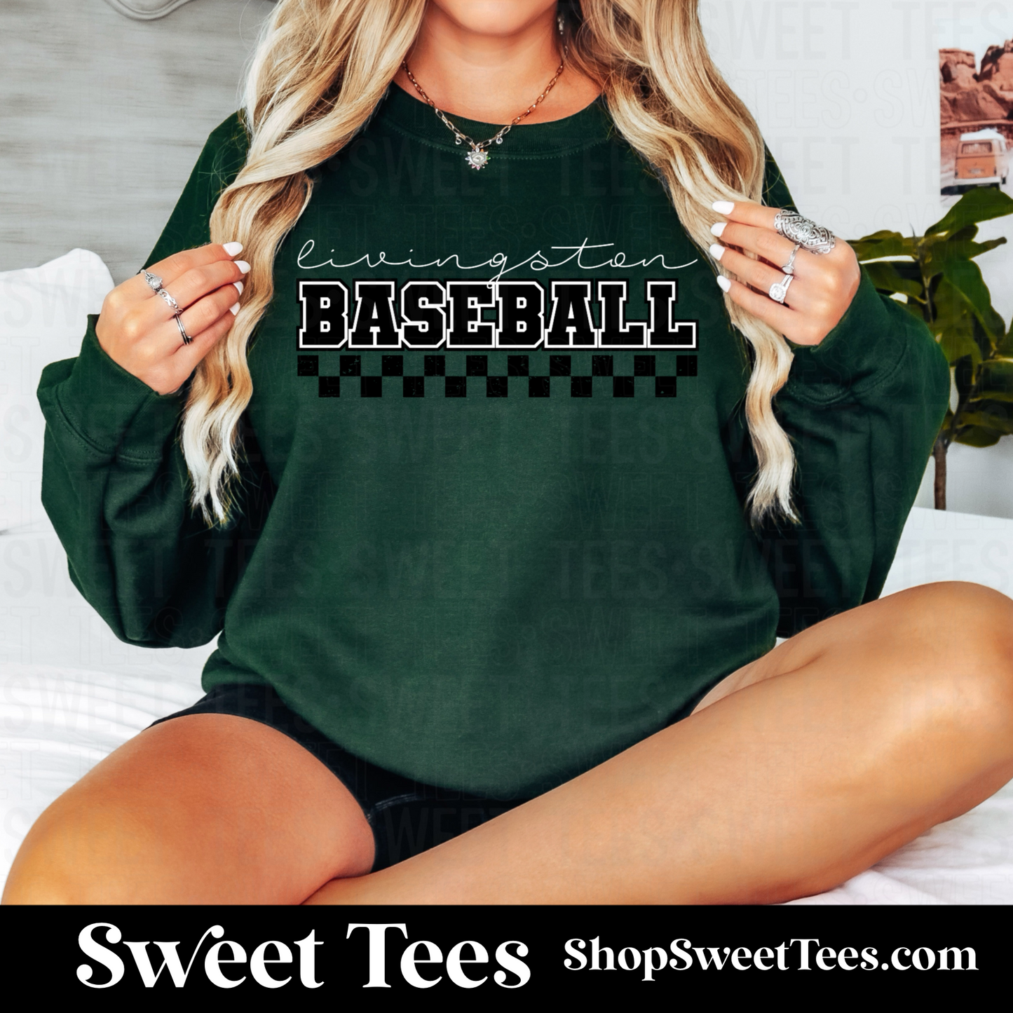 Livingston Baseball Checker Script Sweatshirt