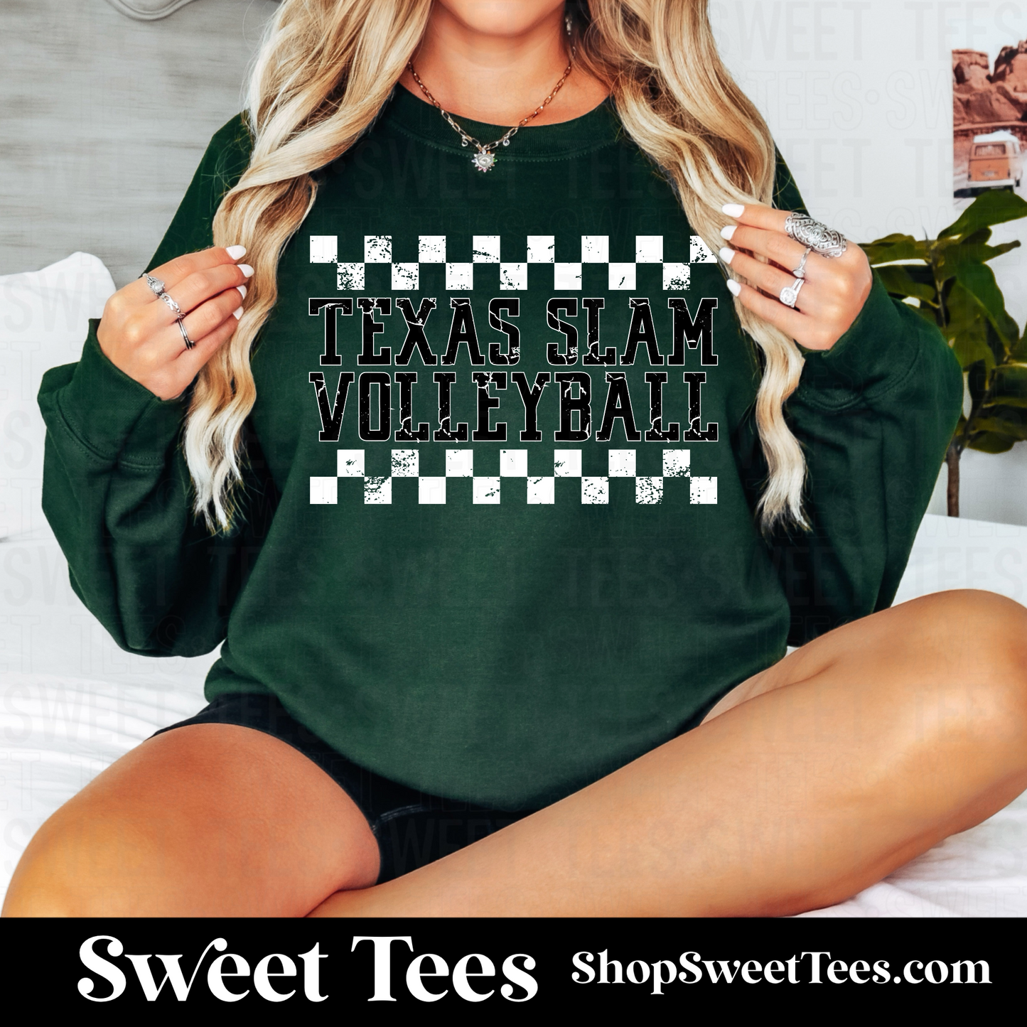 Texas Slam Volleyball Distress Checker Sweatshirt