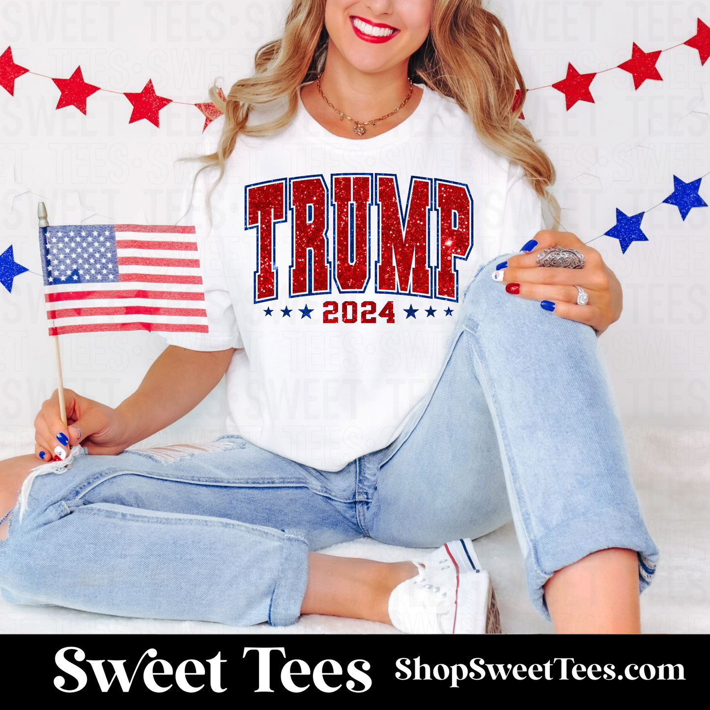 Trump Faux Glitter tee - White