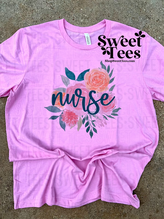 Watercolor Floral Nurse tee