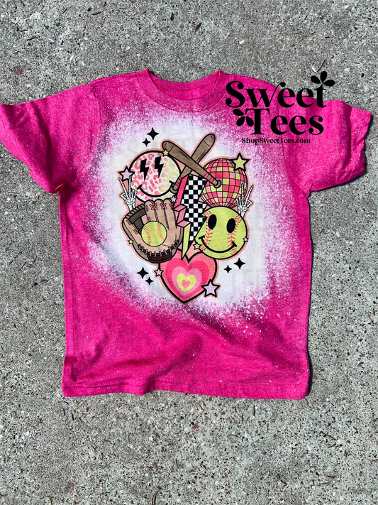 Softball Bolt Retro Collage tee