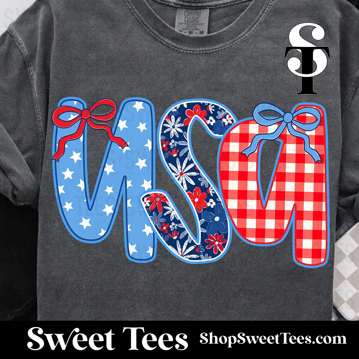 USA Bow Doodle Letters tee