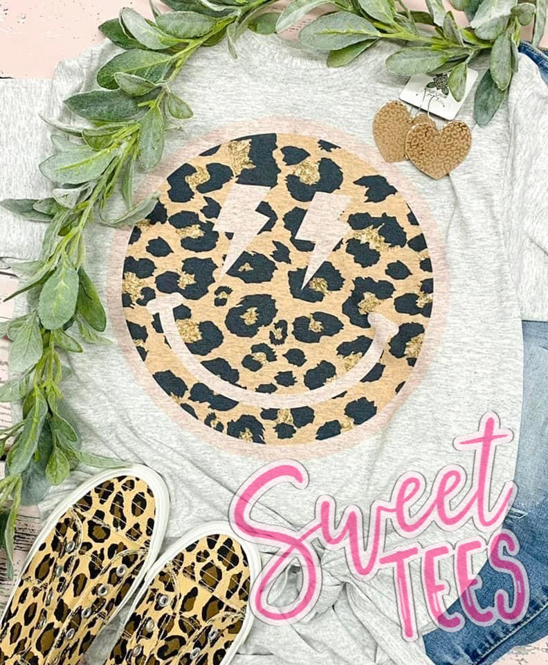 Leopard Bolt Smile Face tee