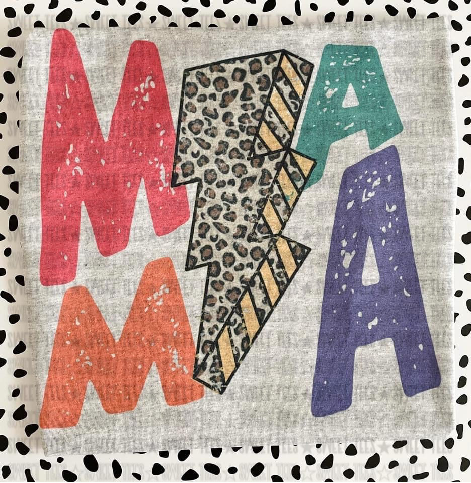 Mama Multicolor Leopard Bolt tee