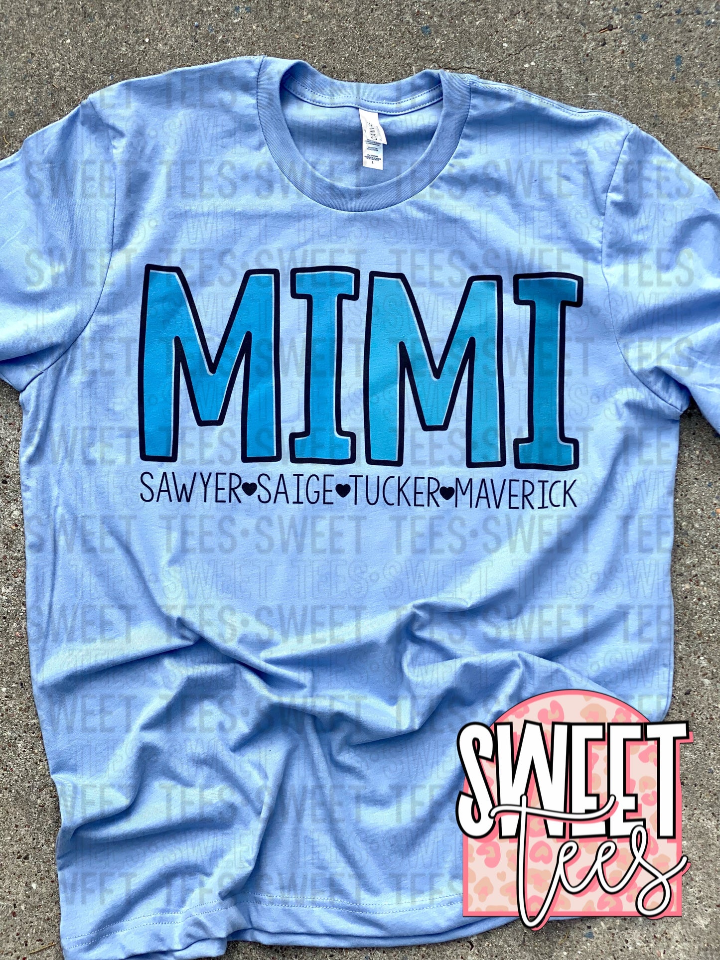 Custom Name + Children Names - Blue tee